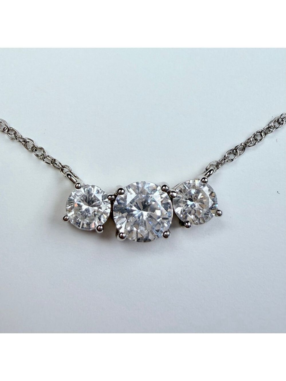 Ross Simons 14K White Gold 1.5 CT Cubic Zirconia Trilogy Trinity 14β Necklace